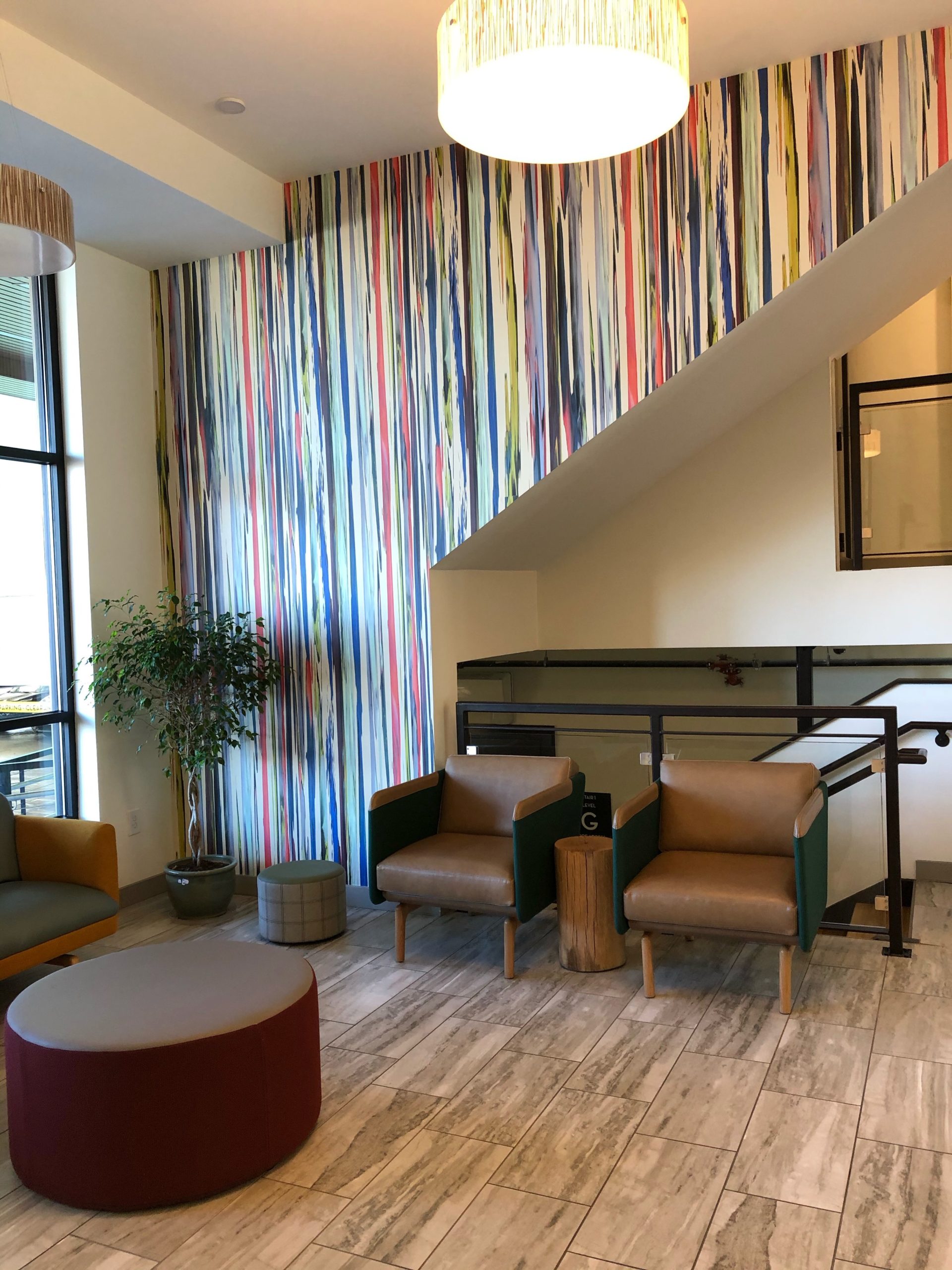 The lobby offers a comfortable place to sit for residents